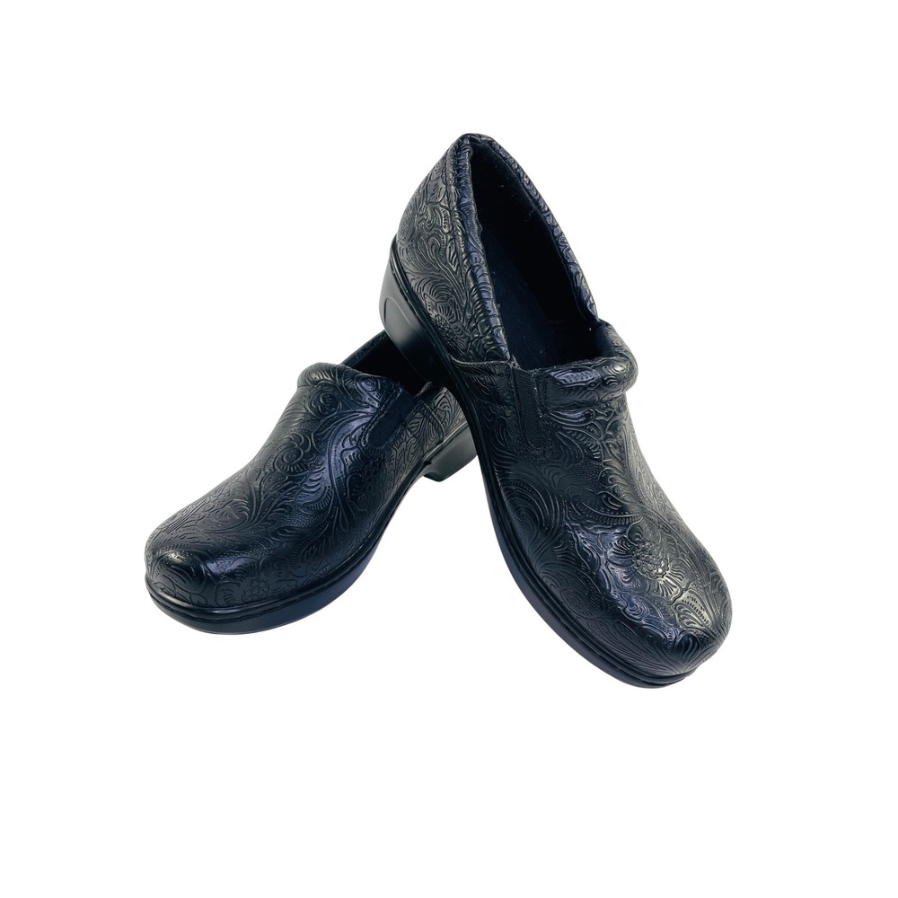 Vionic Bethanee Black Embossed Floral Clogs Mules Slip On Shoes Womens 9M